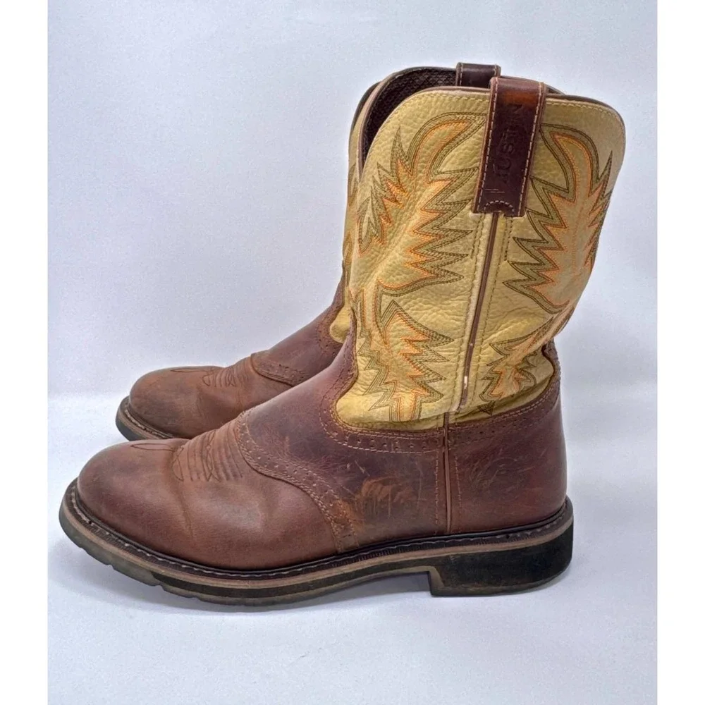 Justin Original Workboots WK4660 EH Safety Toe Pull On Boots Men's 12D Leather